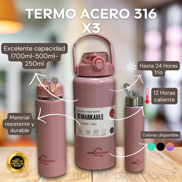 3 TERMOS x EL PRECIO DE 1 EN ACERO ORIGINAL